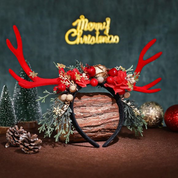 Women's Handmade Red Antler Christmas Headband - Picture 3 of 6